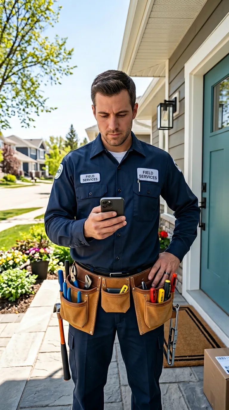 Technician holding his phone